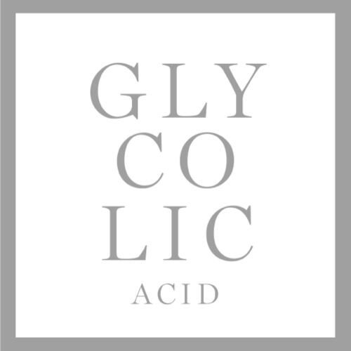 Text-based logo featuring the words "GLYCOLIC ACID" in a modern font, with "GLYCOLIC" in larger uppercase letters and "ACID" in smaller letters below. The design is framed with a simple gray border.