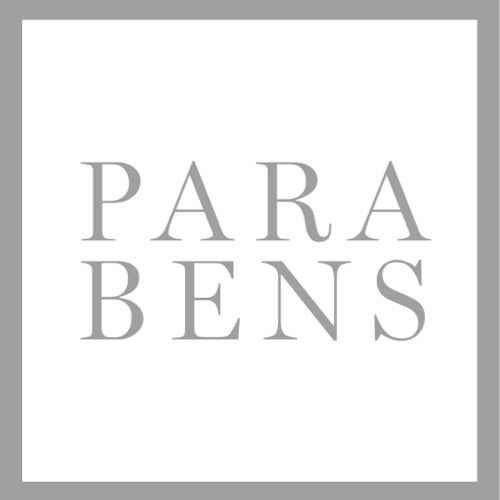 Text-based logo featuring the word "PARABENS" in a stylish, elegant font, set against a white background within a gray border.