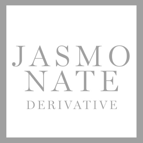 Logo design featuring the text "JASMONATE DERIVATIVE" in a modern, elegant font, set against a white background with a gray square border.